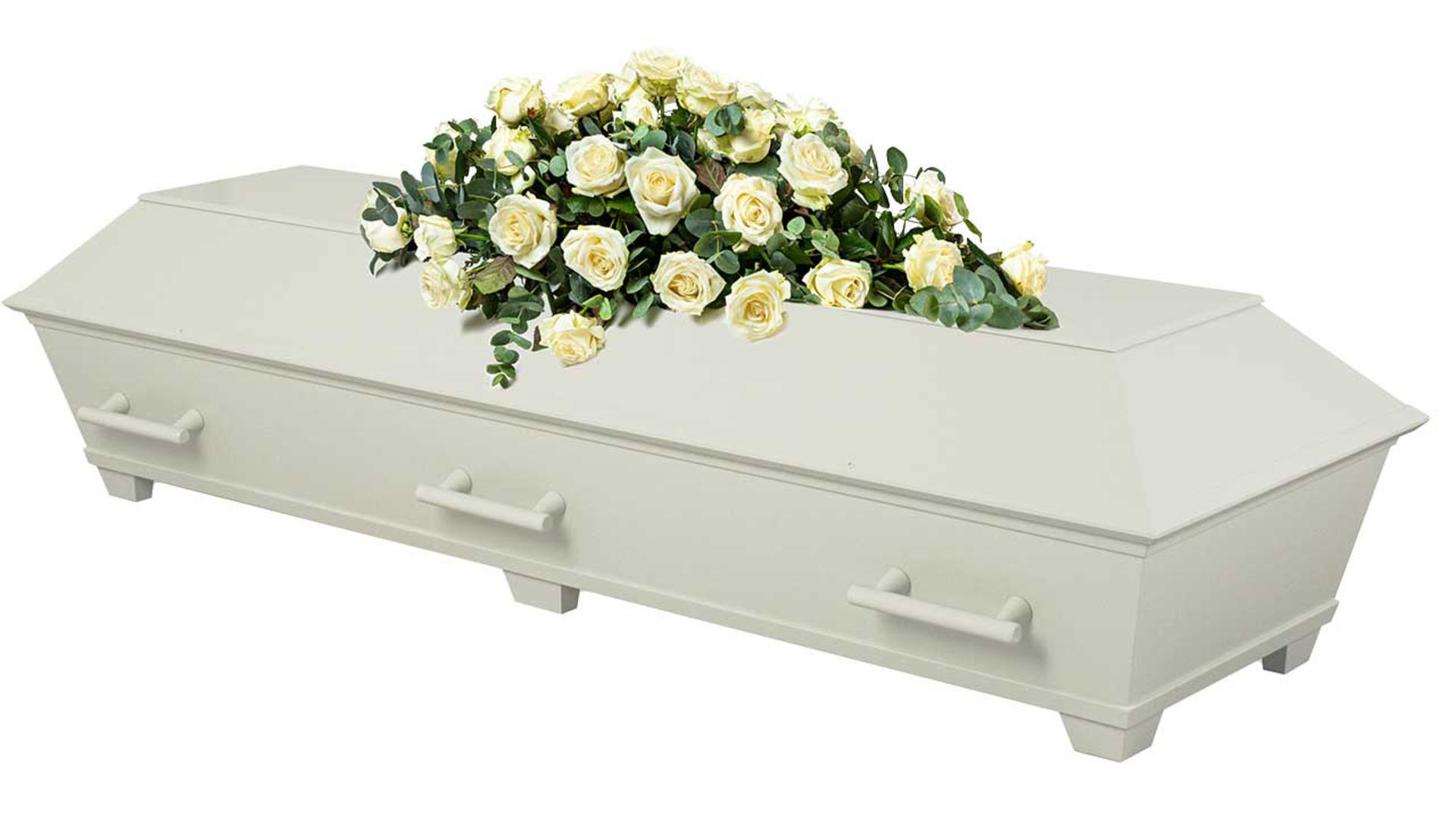 Kista med blomdekoration på.