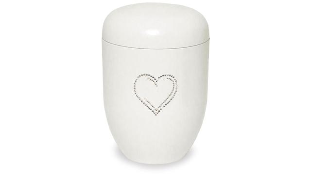 Bild av Urna Sober, vit med kristalldekor hjärta